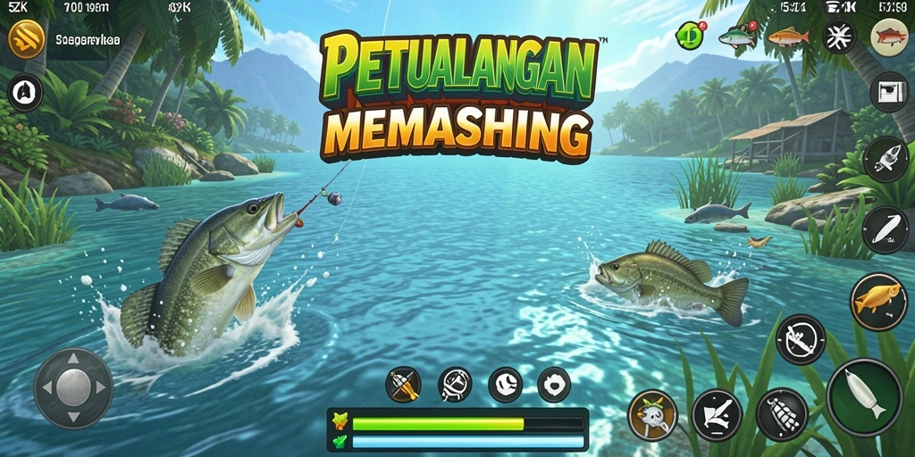 Screenshot gameplay 5ZK menampilkan aksi memancing yang mendebarkan.
