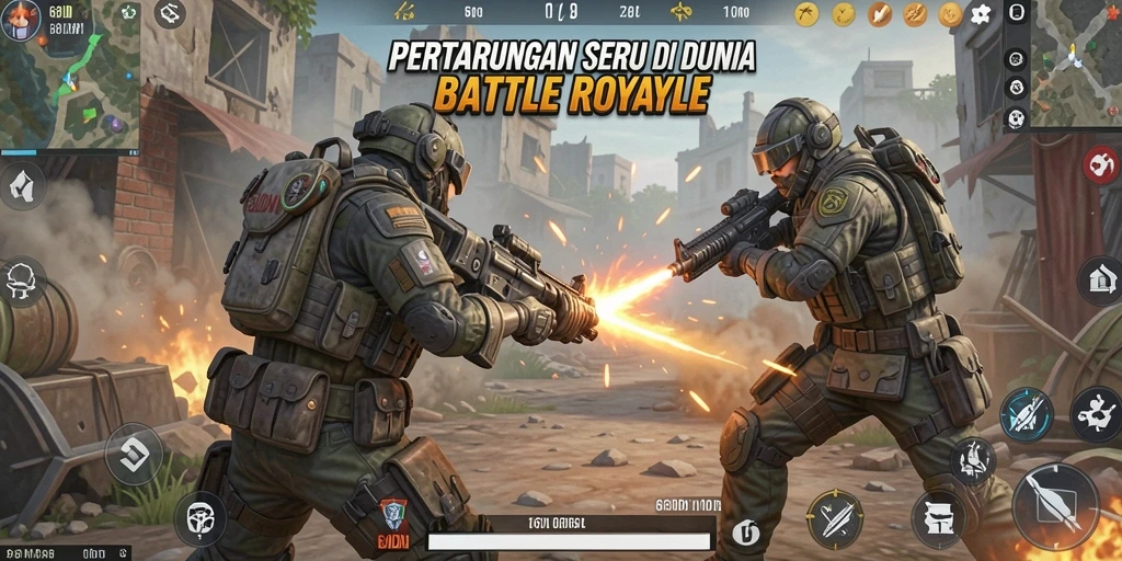 Screenshot gameplay Battle Royale yang intens di 68IDN.