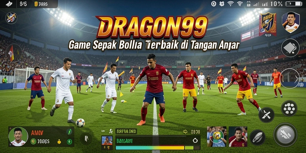 Screenshot gameplay DRAGON99 menampilkan momen intens dalam pertandingan sepak bola.