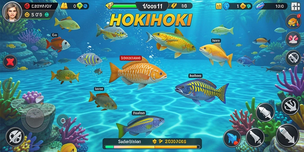 Tampilan menarik dari gameplay HOKIHOKI yang menembak ikan.