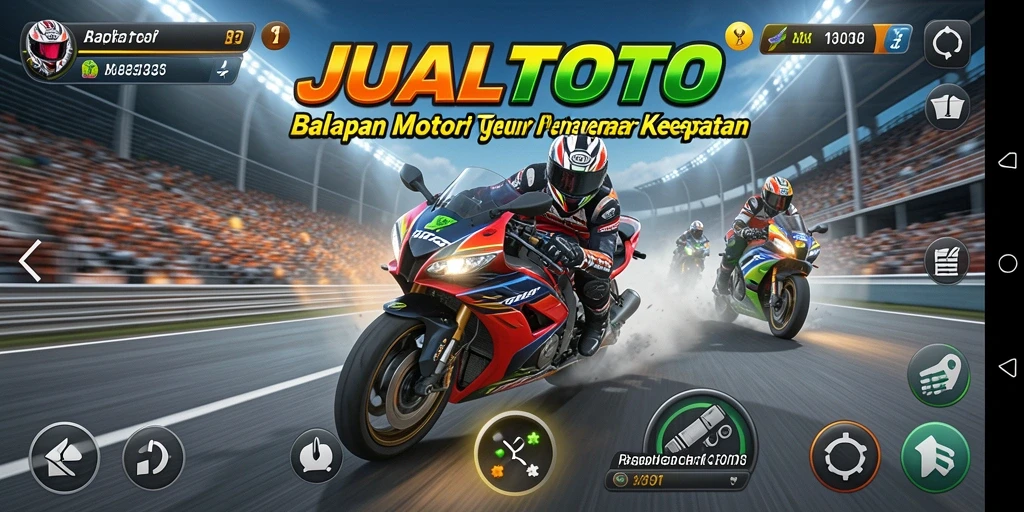 Tampilan gameplay JUALTOTO dengan balapan motor yang mendebarkan.