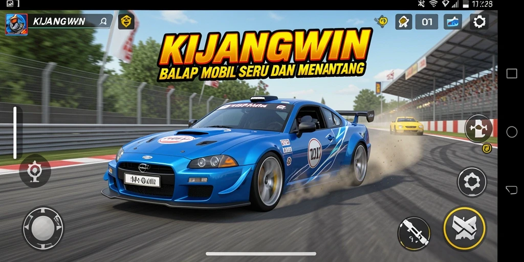Screenshot gameplay KIJANGWIN menampilkan aksi balap yang mendebarkan.