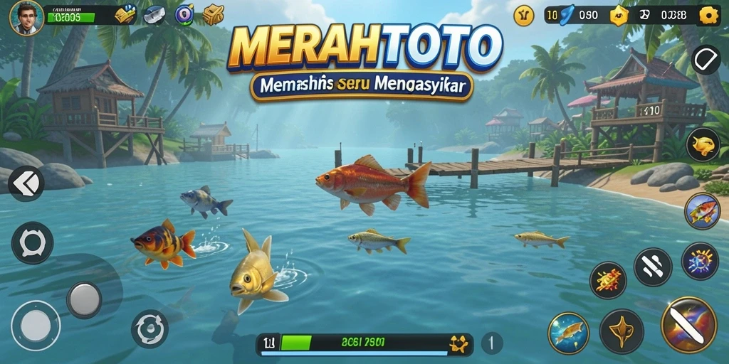 Tampilan utama gameplay MERAHTOTO yang memperlihatkan pengalaman memancing yang seru.