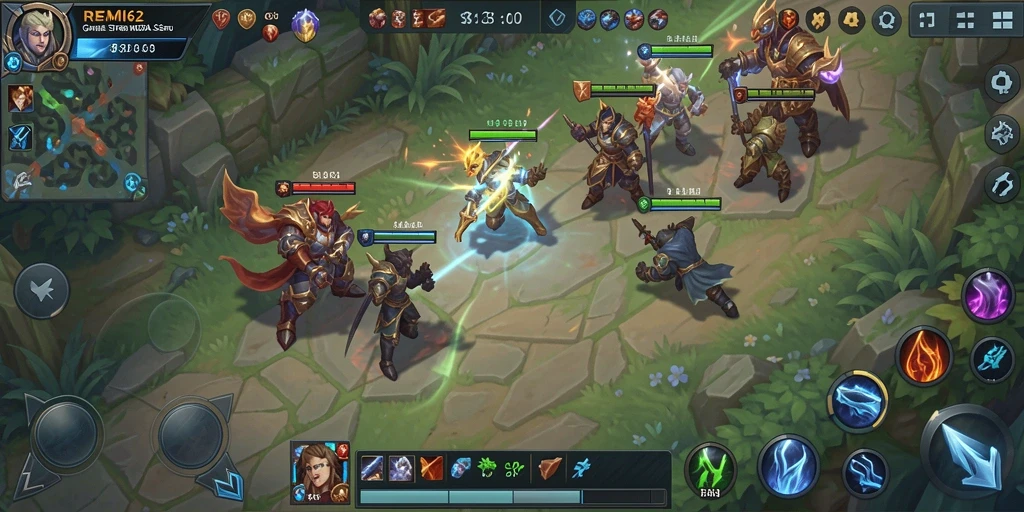 Tangkapan layar menunjukkan pertarungan seru dalam game MOBA REMI62.