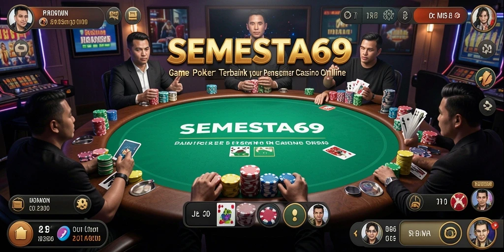 Screenshot gameplay SEMESTA69 menunjukkan suasana permainan Poker yang seru.